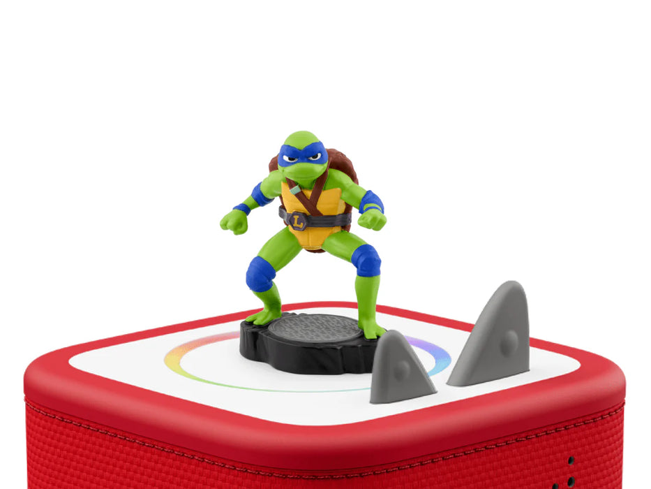 Leonardo Teenage Mutant Ninja Turtles Tonie figure sitting on top of a red toniebox