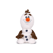 Plush toy resembling a snowman with a carrot nose and brown boots on a white background