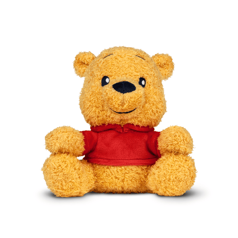 Plush bear toy with a red shirt on a white background