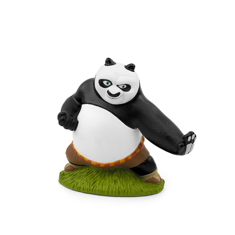 Panda figurine on a green base with a white background