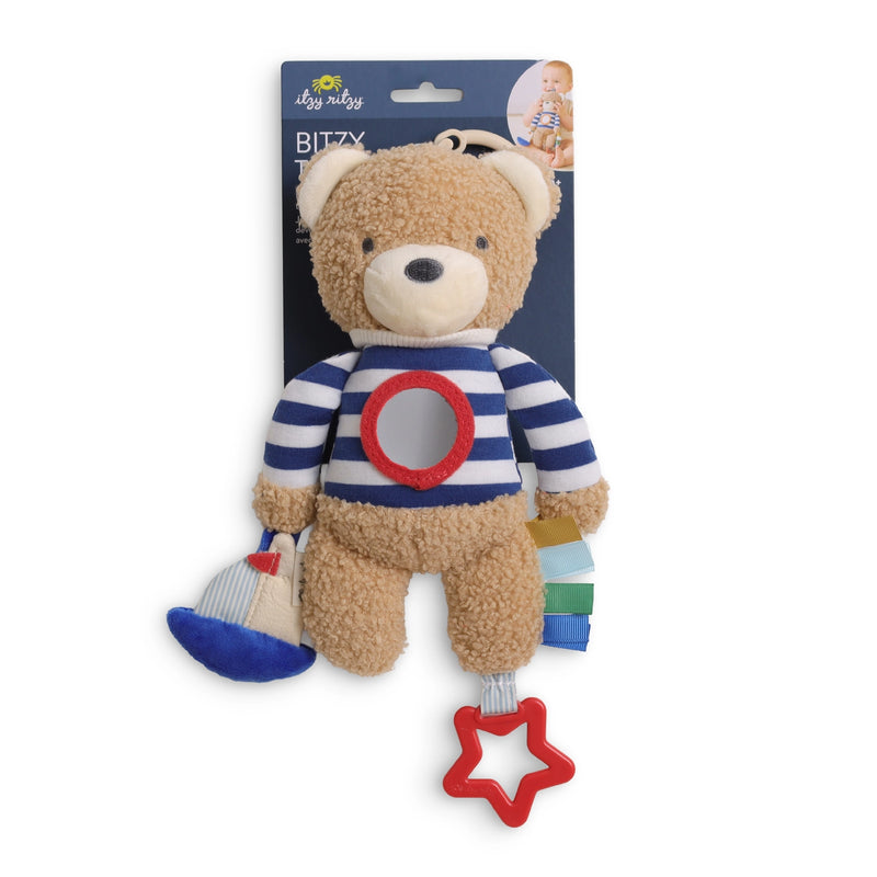Itzy Ritzy Bitzy Traveler developmental sensory toy displayed in retail packaging