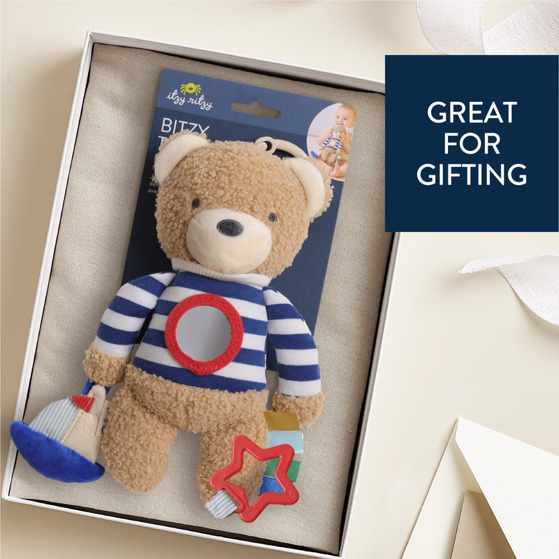 Itzy Ritzy Bitzy Traveler sensory toy presented in gift-ready packaging