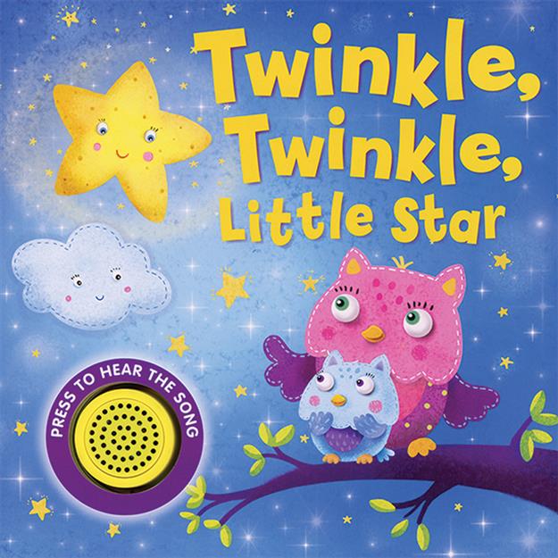 Twinkle Twinkle Little Star sound book cover with owls sitting on a tree branch under a starry sky