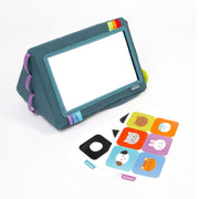 Ubbi baby mirror activity toy with high-contrast cards and soft fabric sides displayed on a white background