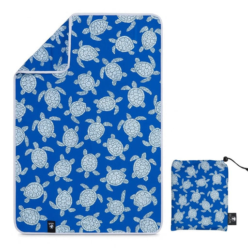 Blue pouch with turtle pattern and smaller matching pouch on a white background