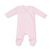 Back of the same pink velour footie showing the full body and footed design.