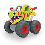 WOW Toys Mack Monster Truck with green tiger stripes and big red wheels