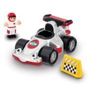 WOW Toys Richie Race Car with driver figure and checkered barrier