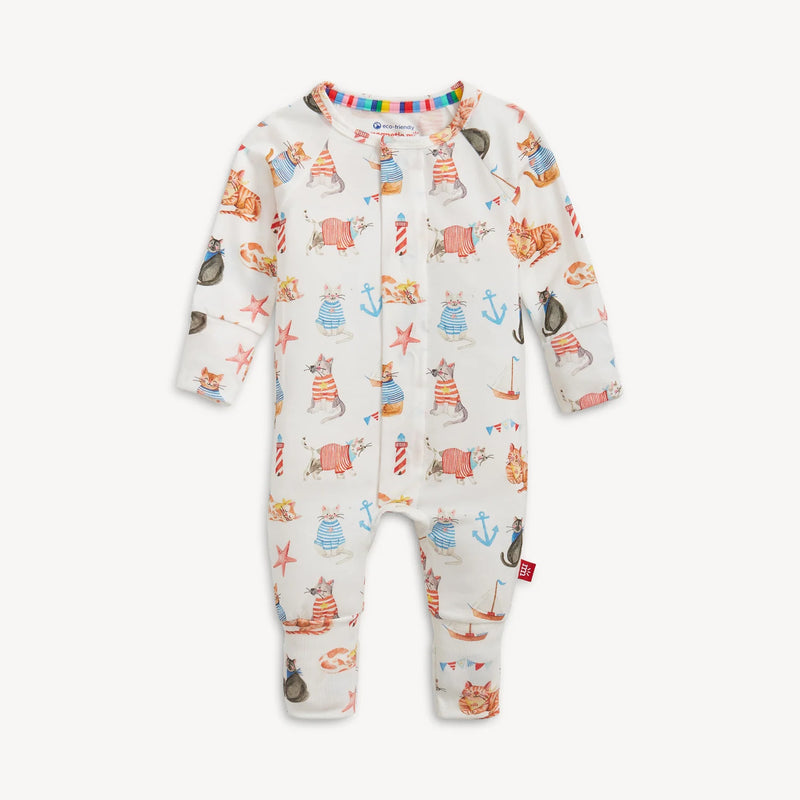 Baby onesie with colorful animal pattern on a white background