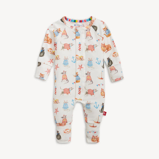 Baby onesie with colorful animal pattern on a white background