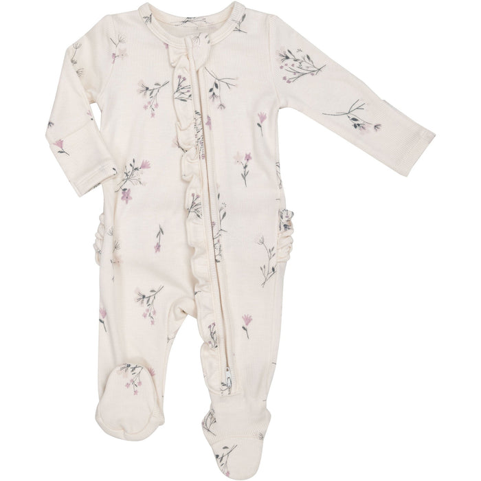 Angel Dear | 2-Way Ruffle Back Zipper Footie | Wispy Floral