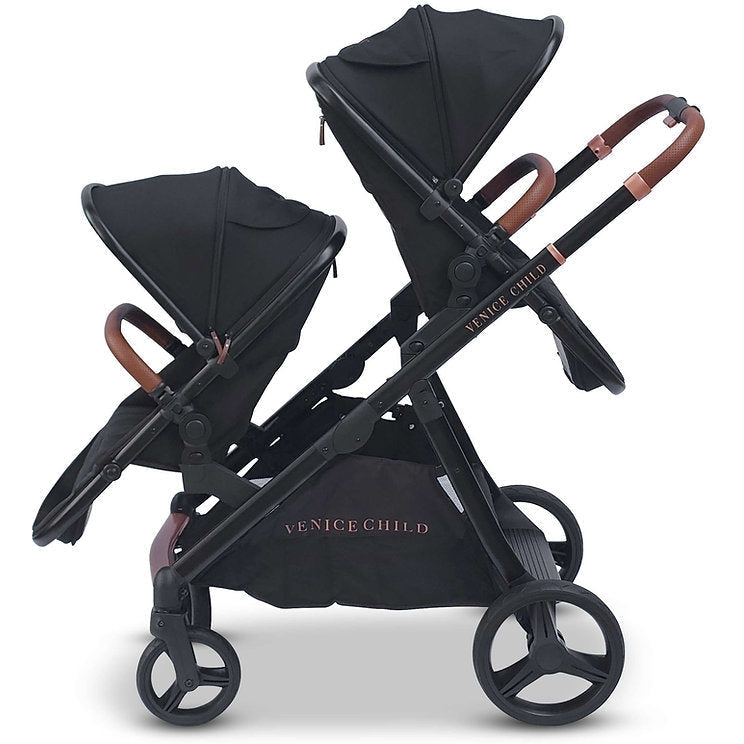 orange double stroller Venice Child Ventura Single to Double Sit-And-Stand Tandem Stroller with 2nd Toddler Seat