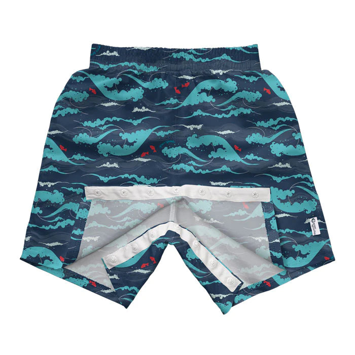 Green Sprouts Easy Change Eco Swim Trunks | Navy Tidal Waves