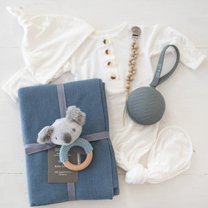 littleheart Organic Fine Knit Blanket Dusty Blue
