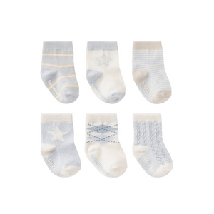 Classic Blue Non Slip Baby Sock Set 6 Pk