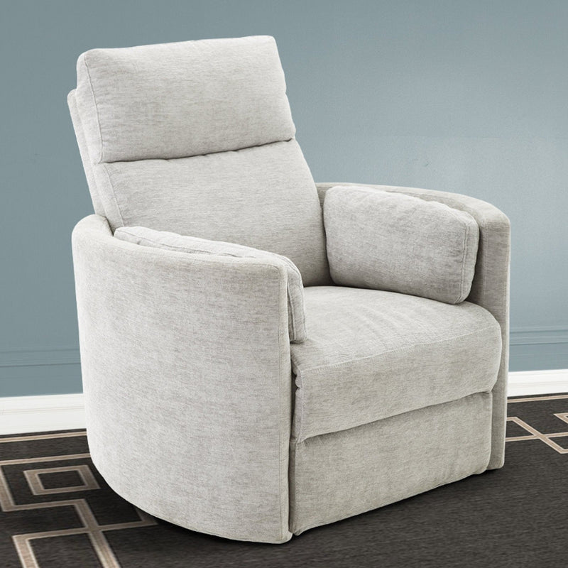 Brixy Radius PLUS power swivel glider recliner in Mineral Grey in a living room