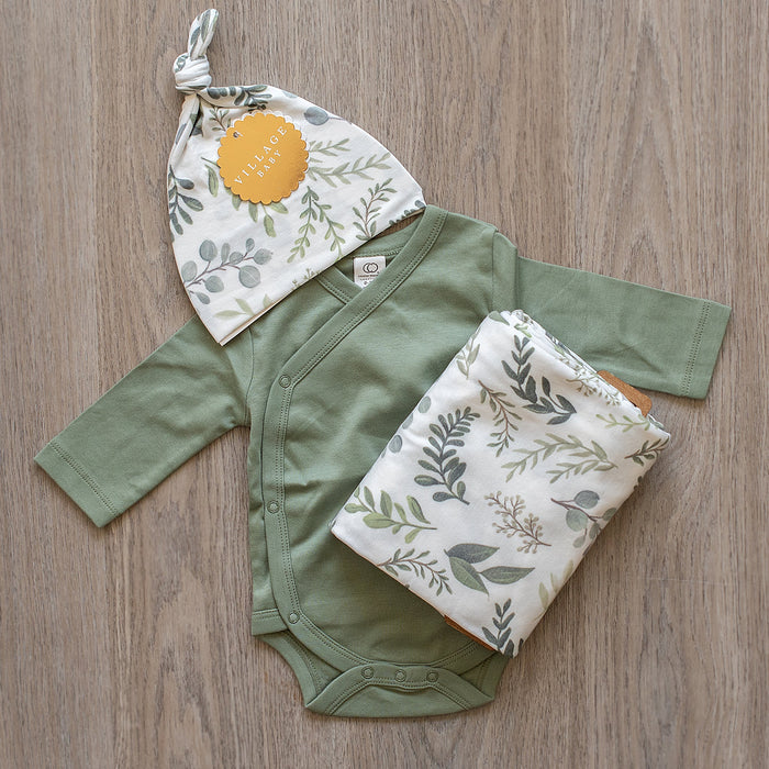 Village Baby Soft and Stretchy Knit Swaddle Blanket- Graceful Greenery