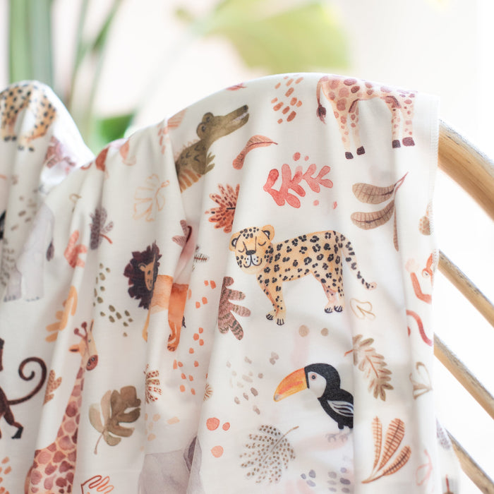 Village Baby Soft and Stretchy Knit Swaddle Blanket | Wild Safari