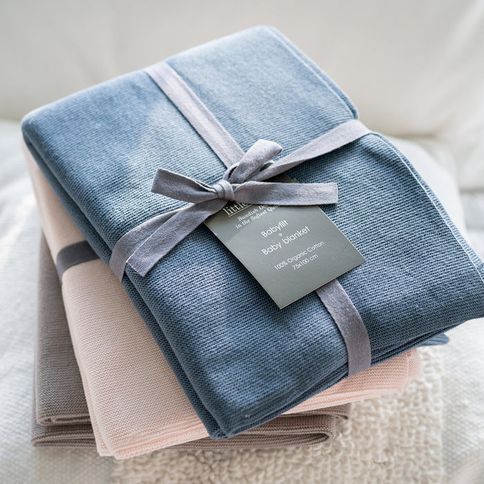 littleheart Organic Fine Knit Blanket Dusty Blue